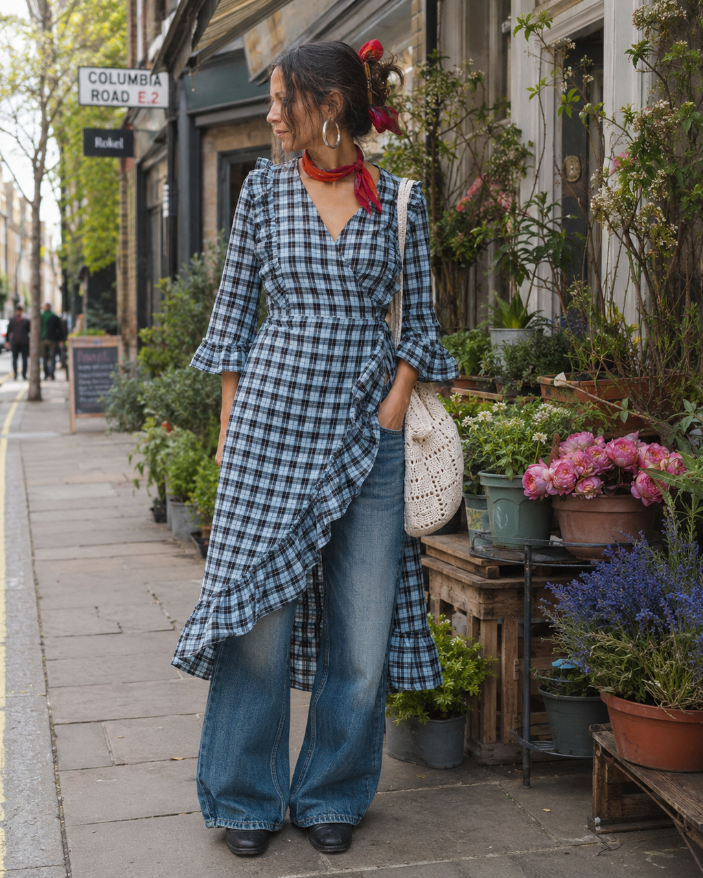 GANNI | Charron Plaid Wrap Midi Dress