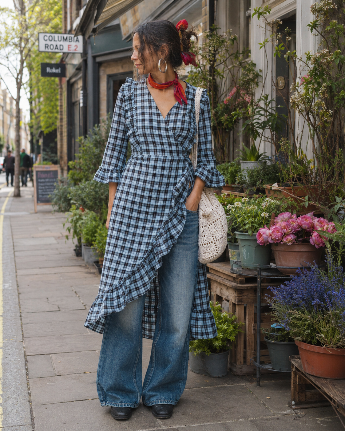 GANNI | Charron Plaid Wrap Midi Dress