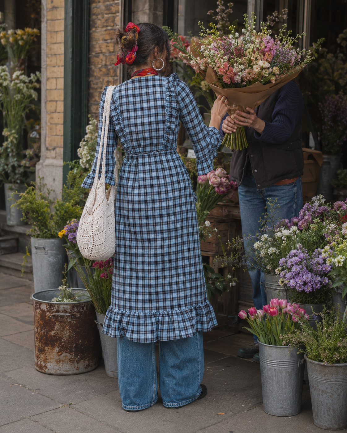 GANNI | Charron Plaid Wrap Midi Dress