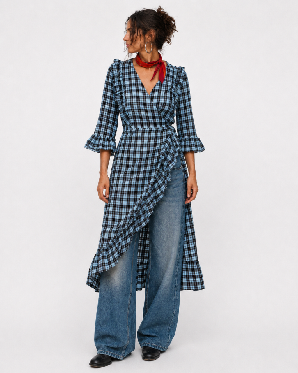 GANNI | Charron Plaid Wrap Midi Dress