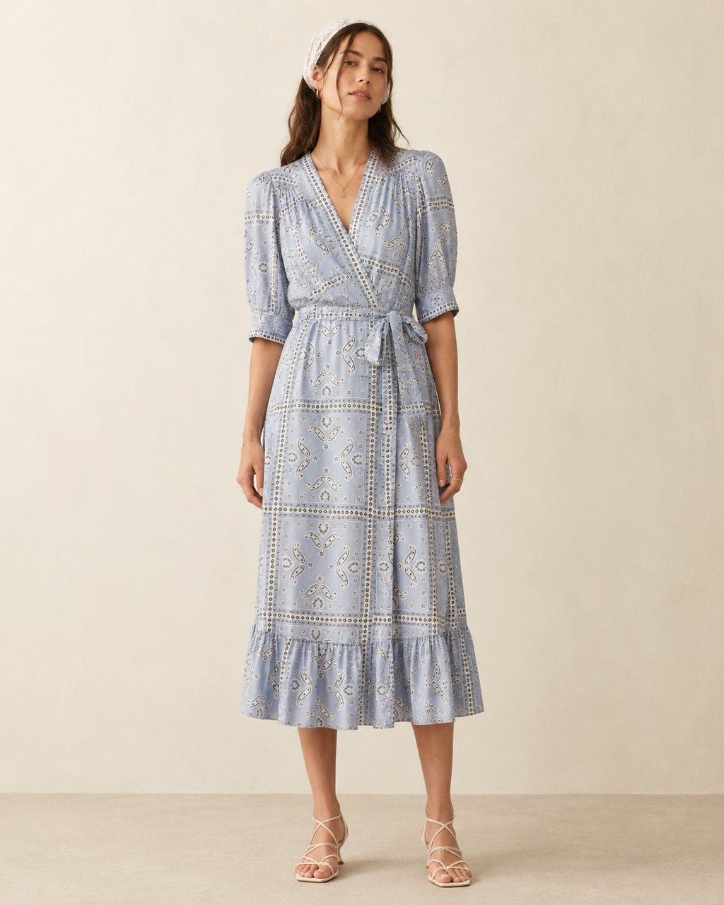 Sandro | Long Wrapover Dress With Paisley Bandana Print