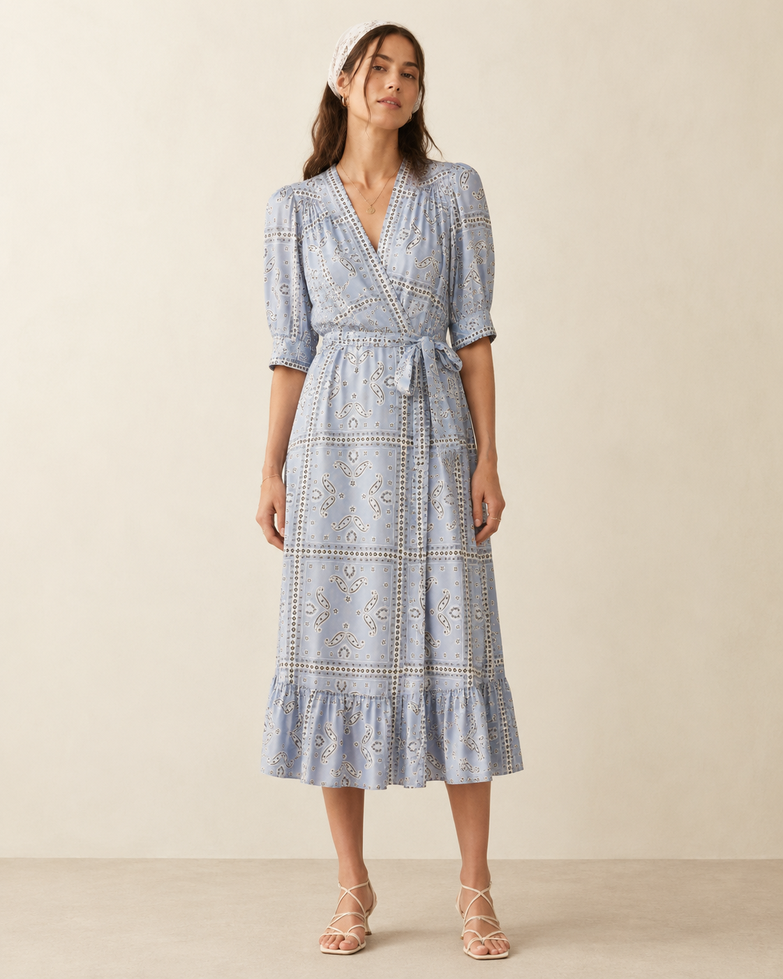Sandro | Long Wrapover Dress With Paisley Bandana Print